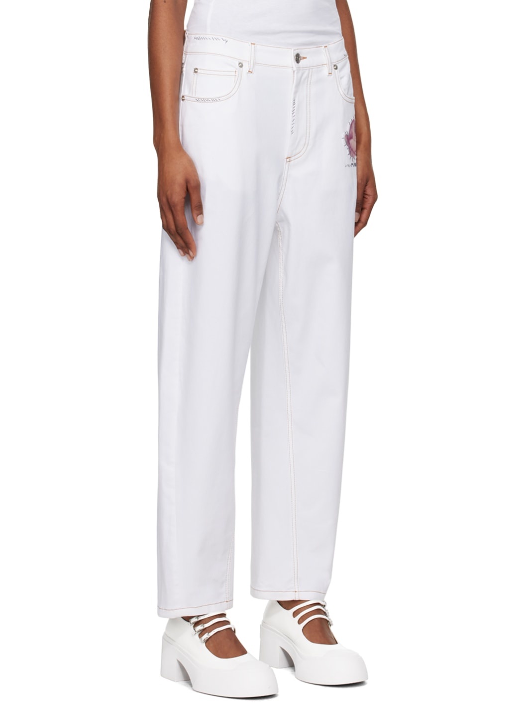 White Flower Patches Jeans - 2
