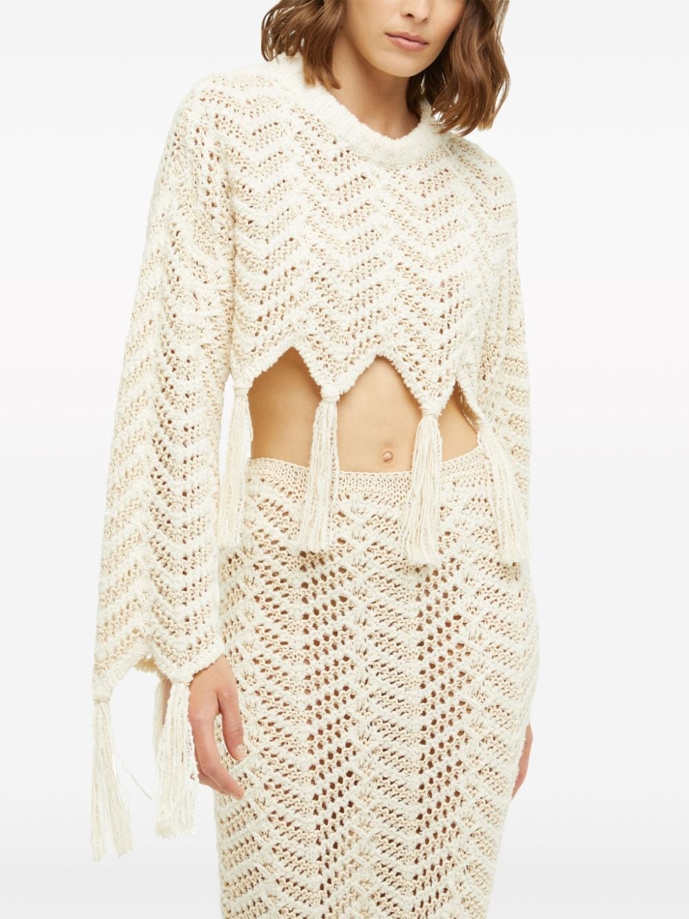 chevron knit fringed cropped jumper - 5