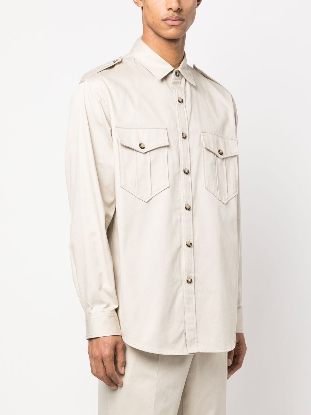 logo-embroidery cotton shirt - 4