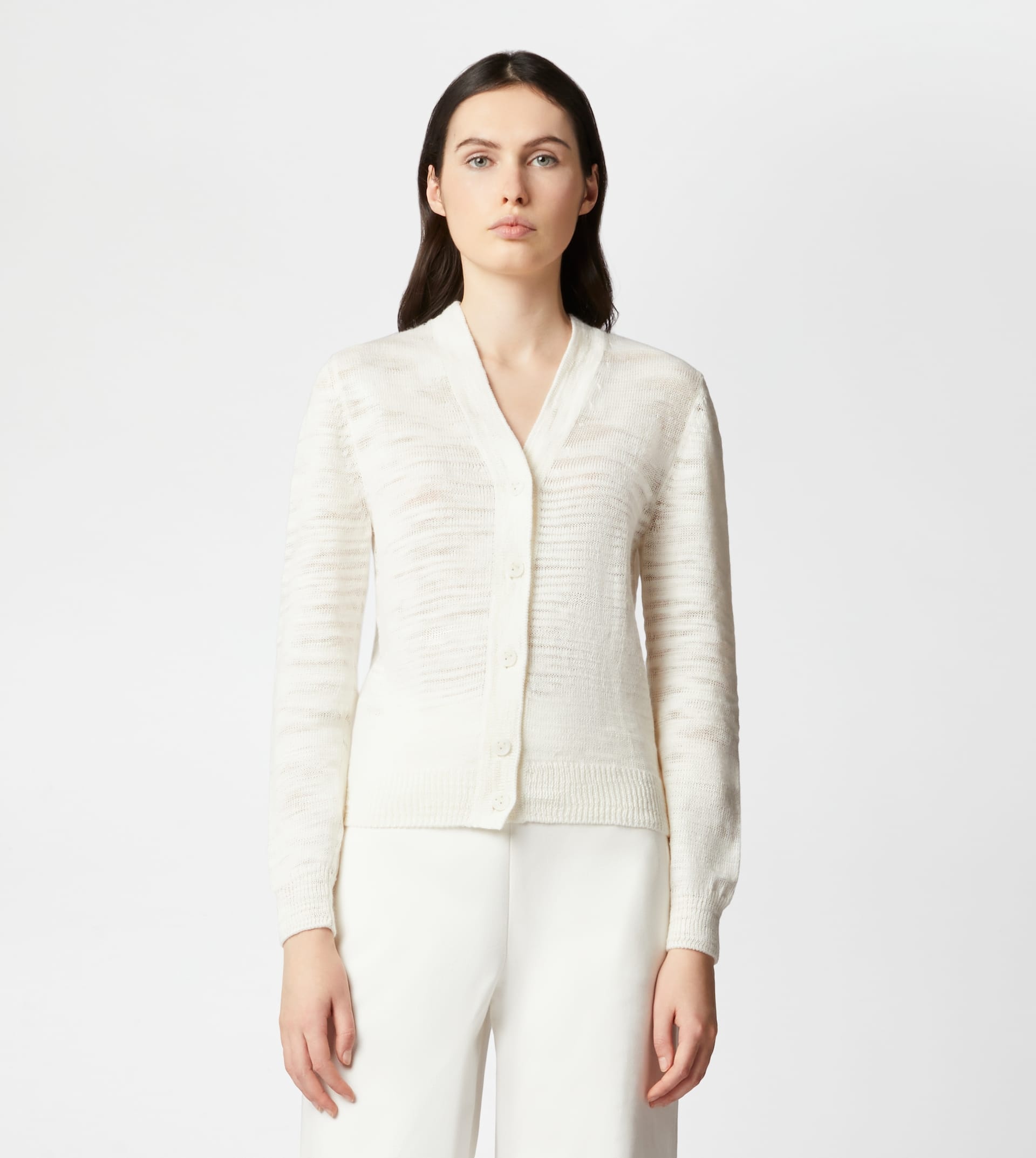 LINEN BLEND CARDIGAN - WHITE - 5