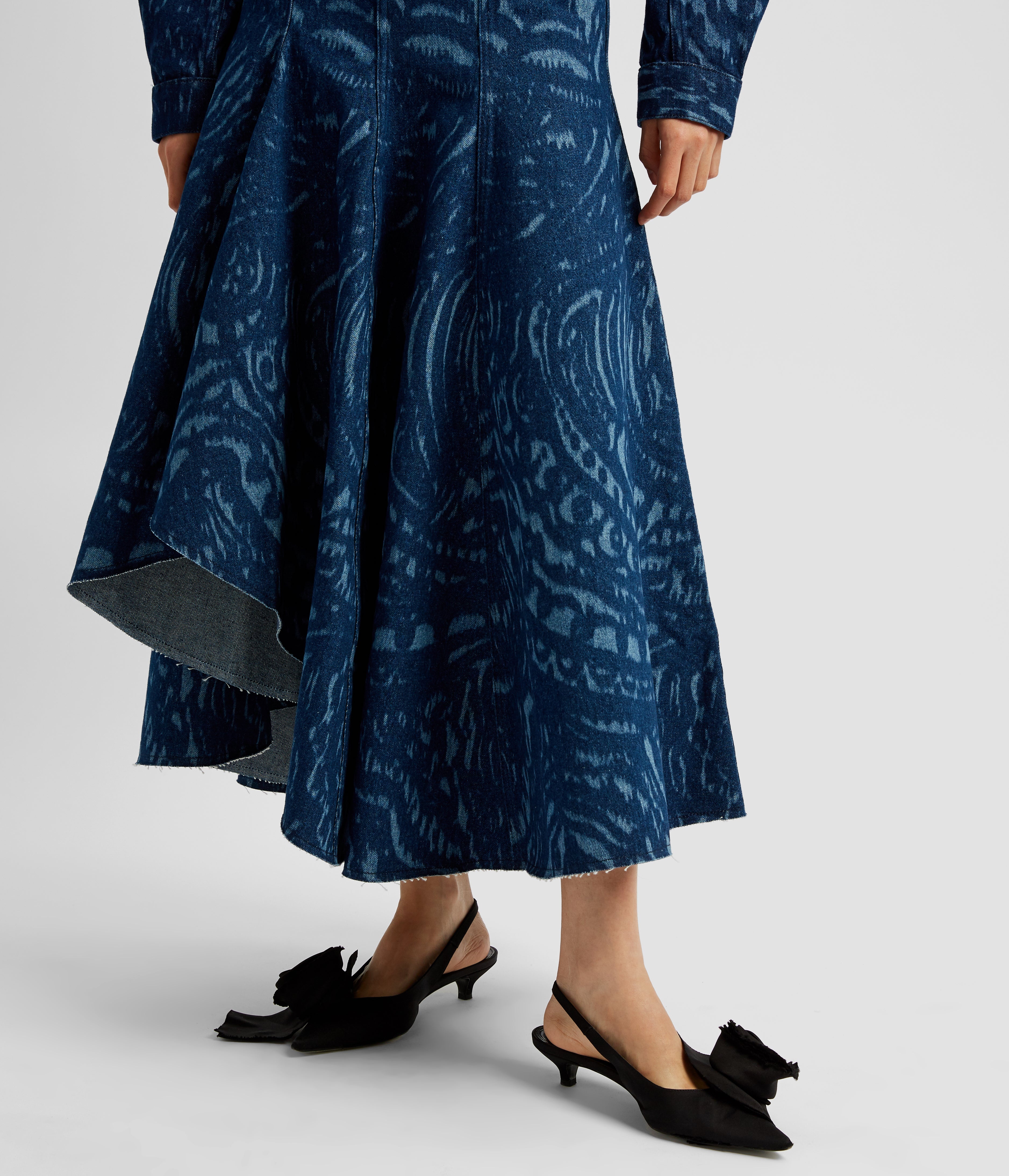 DENIM FIT AND FLARE MIDI SKIRT - 5