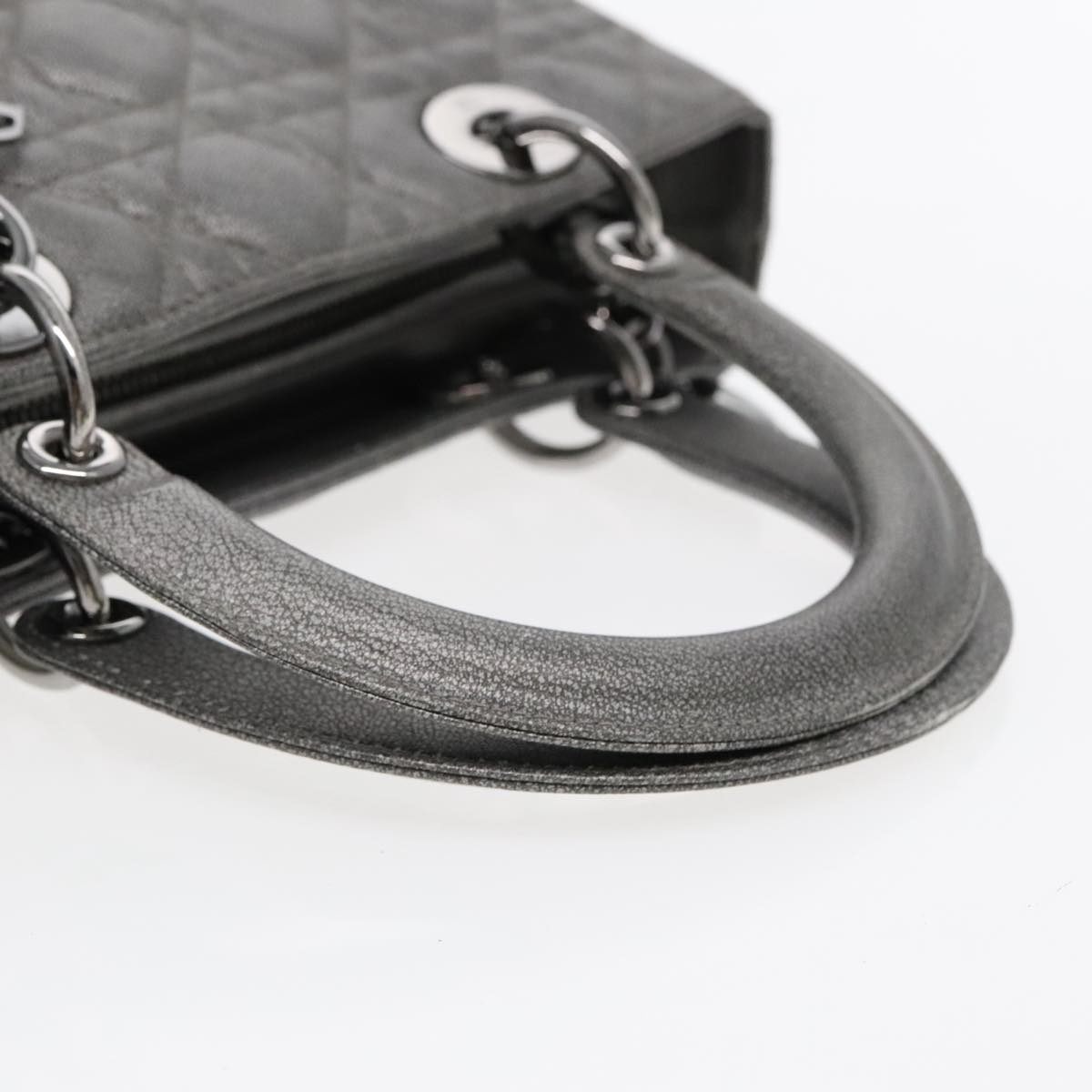 DIOR Lady DIOR Canage Hand Bag Lamb Skin Silver Tone - 7