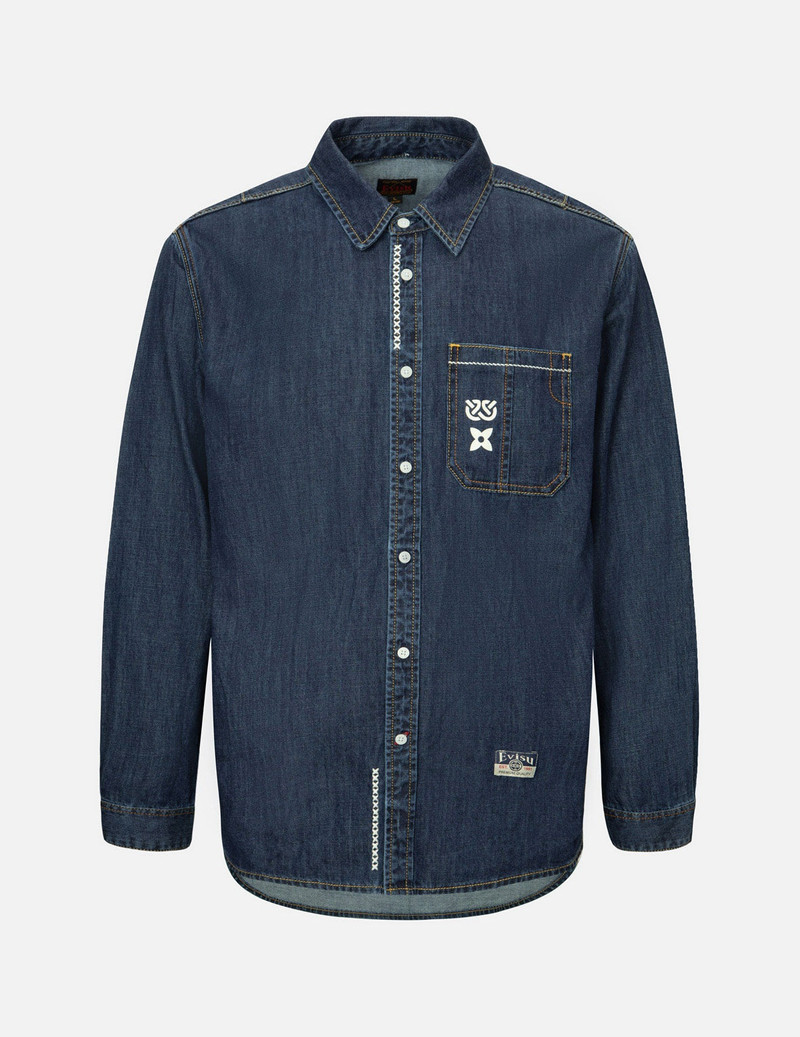 Brush Daicock Print Relax Fit Denim Shirt - 1
