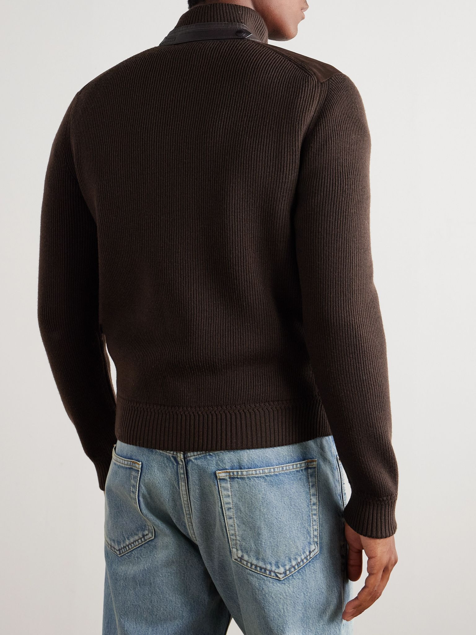 Ribbed Merino Wool and Suede Jacket Brown - 4