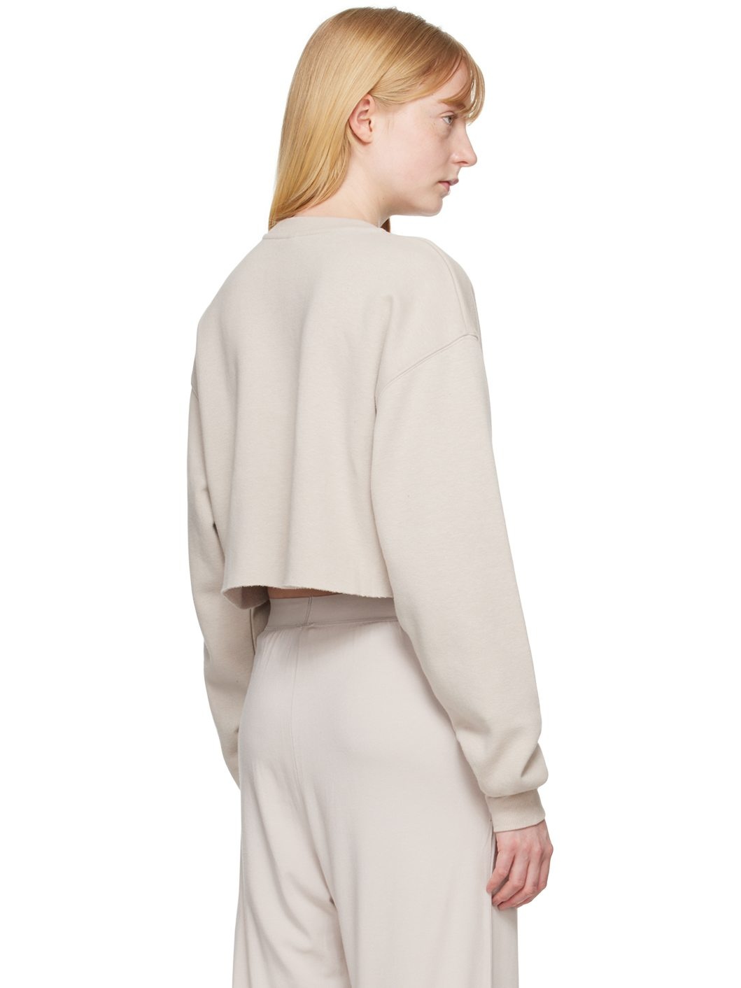 Taupe Cotton Fleece Cropped Sweatshirt - 3