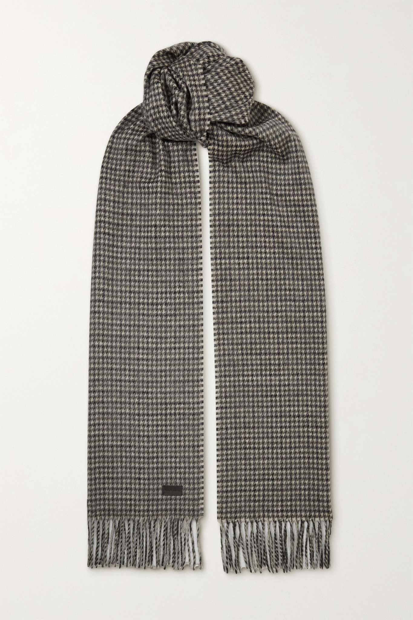 Fringed houndstooth cashmere and wool-blend scarf - 1