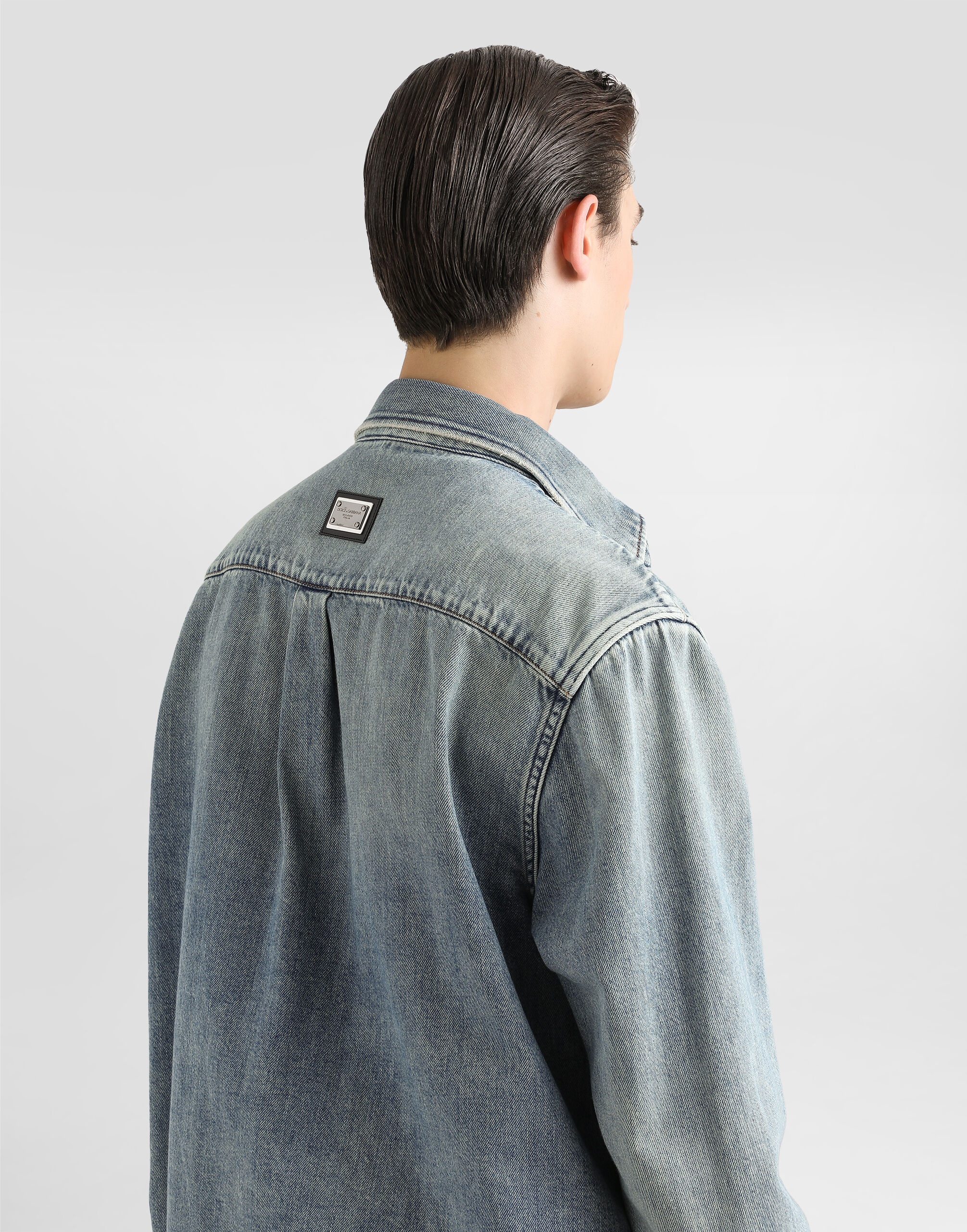 Denim shirt with bejeweled appliqués - 5