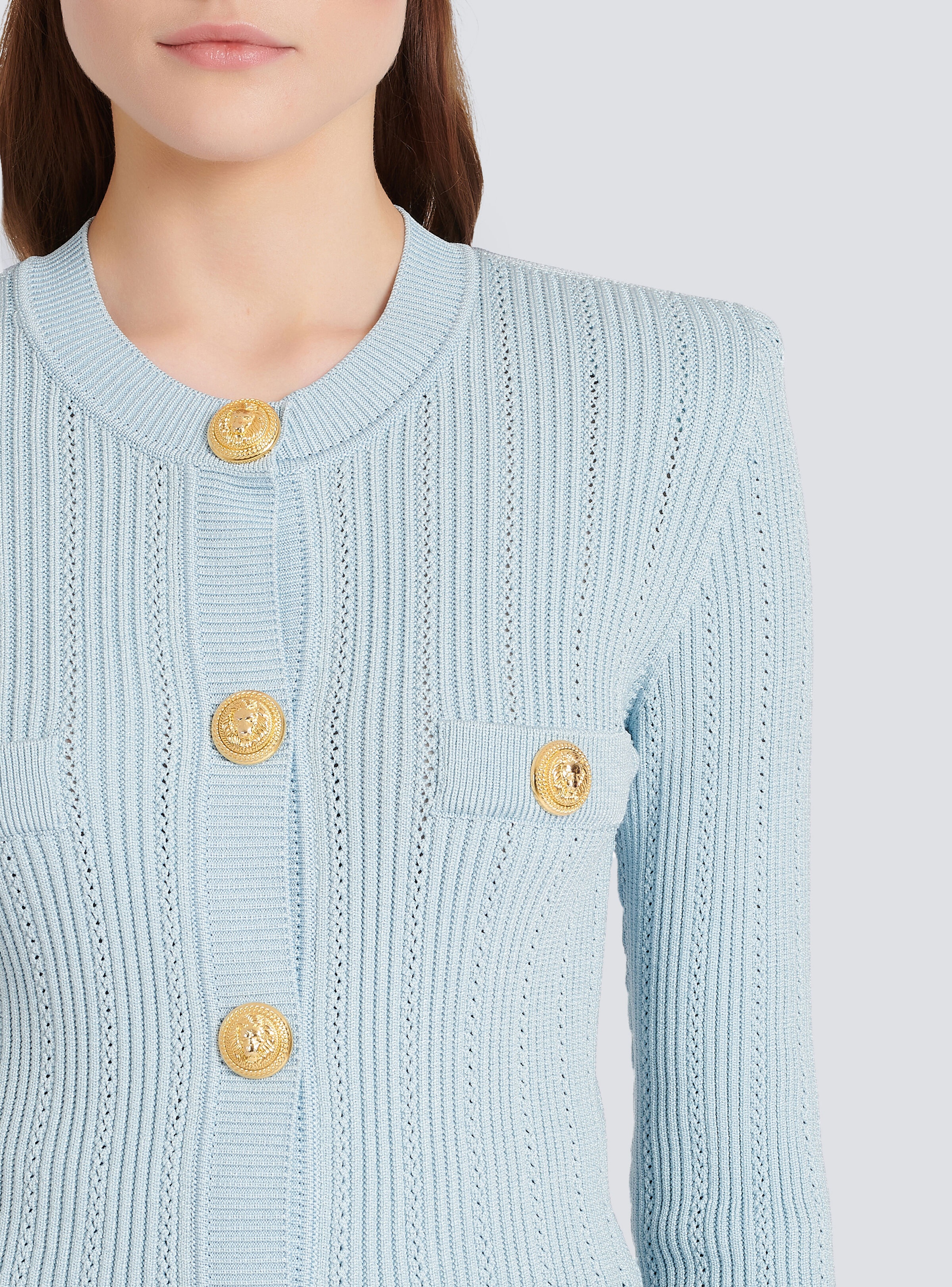 Cropped eco-designed knit cardigan with gold-tone buttons - 7