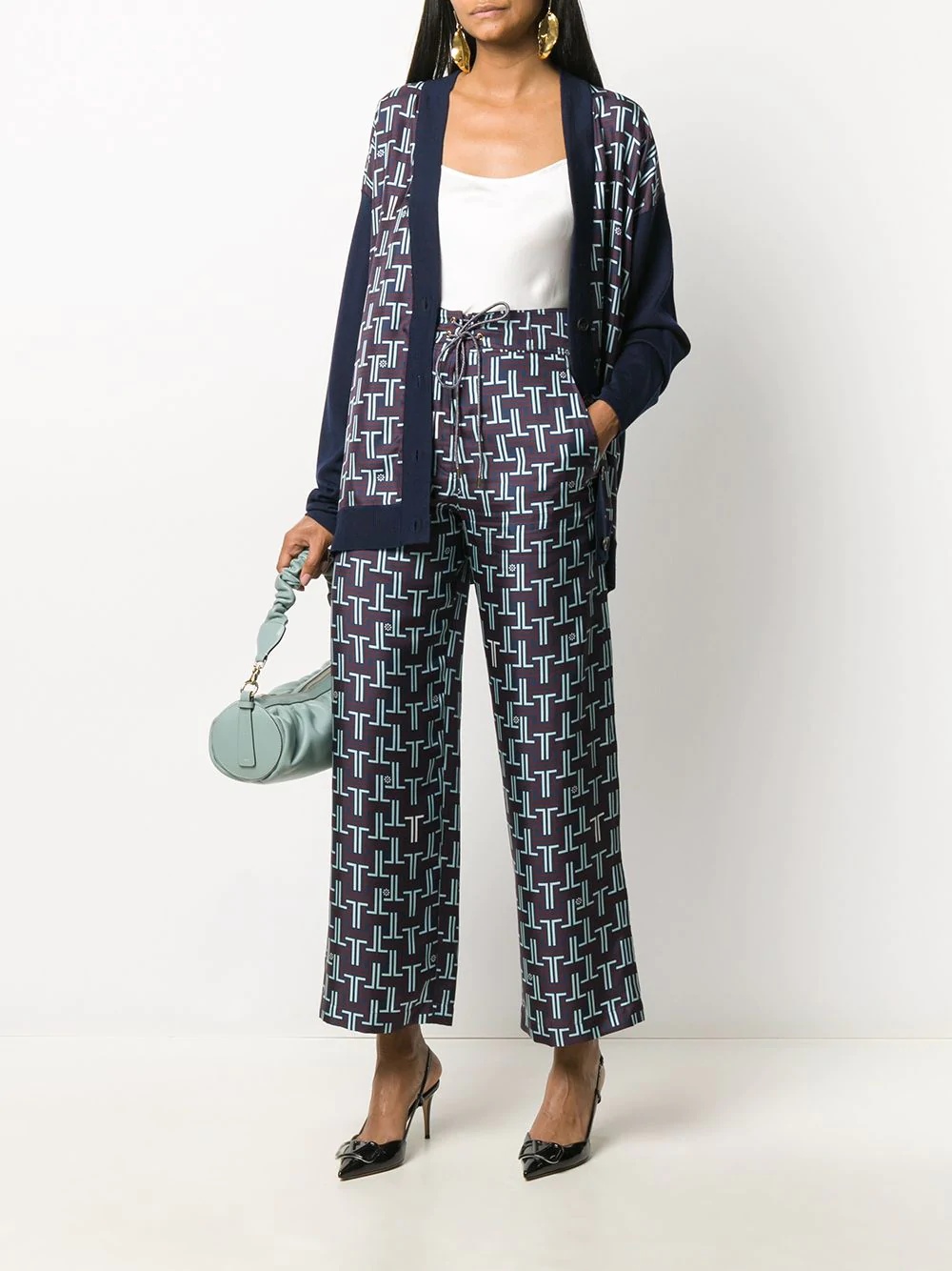 silk monogram-print cropped trousers - 2