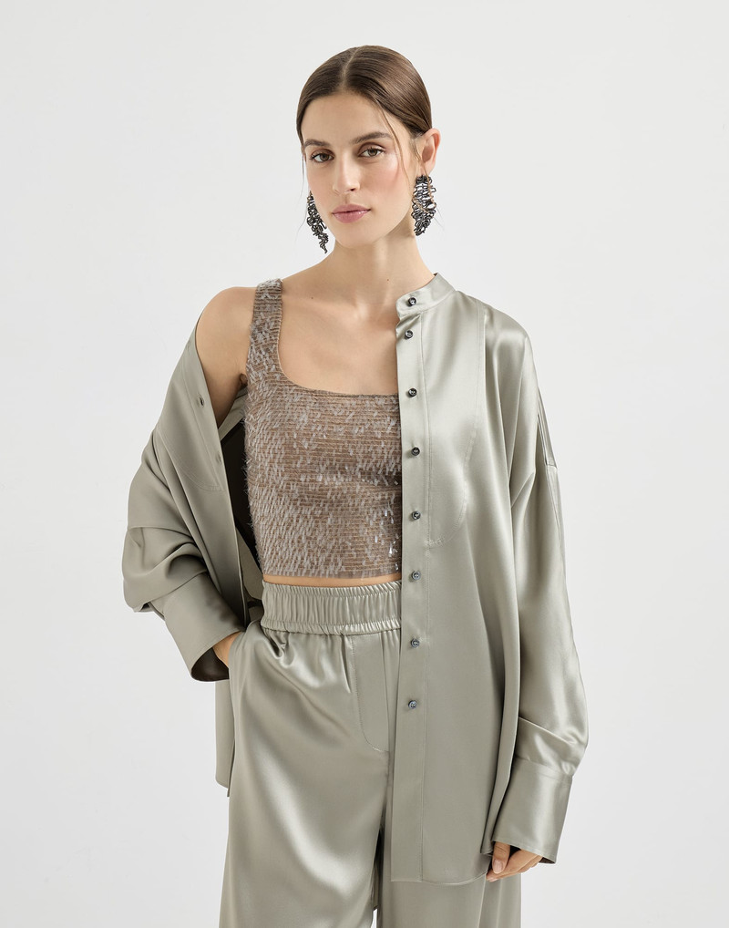 Dazzling cascade embroidery cropped top in crispy silk 5