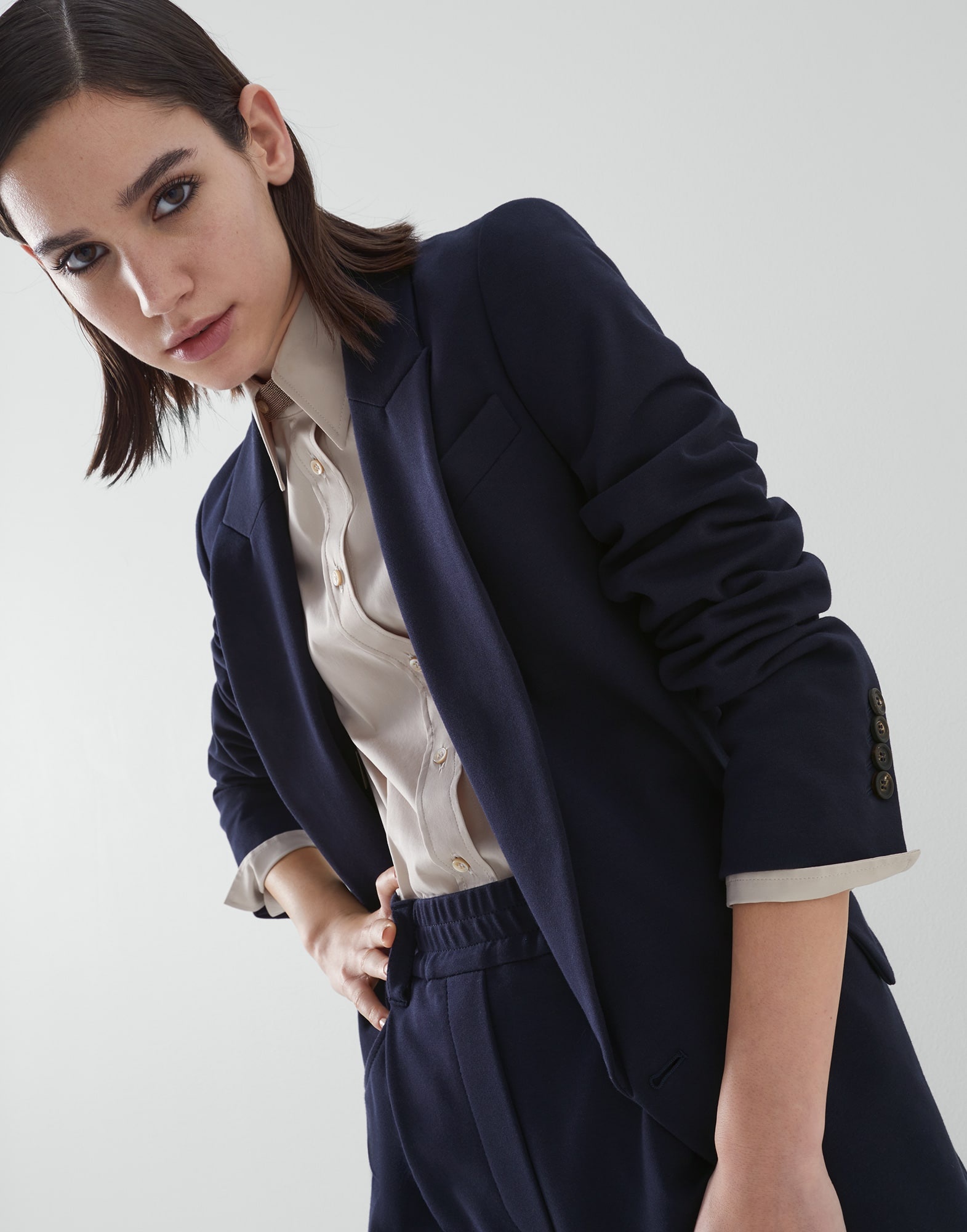 Stretch cotton couture interlock blazer with monili - 4