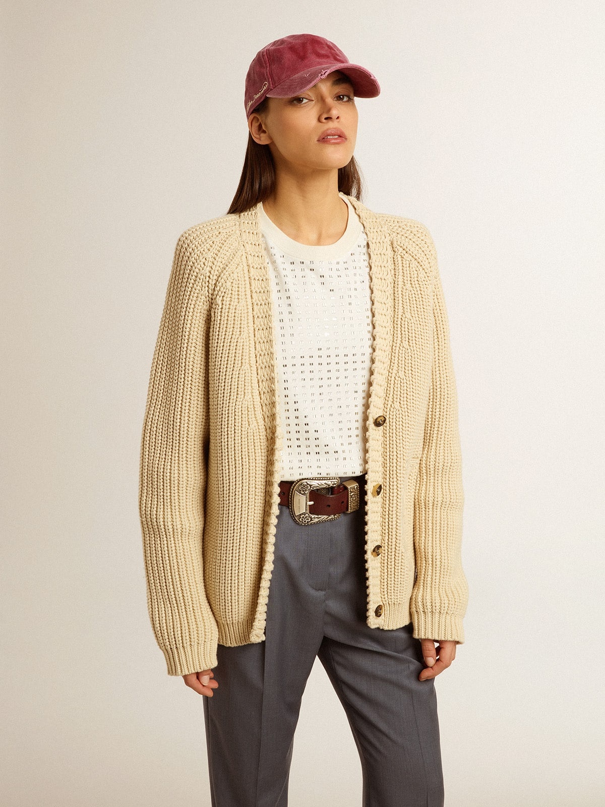 Women's cotton cardigan with embroidery on the front - 5