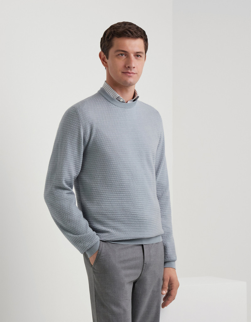 BRIANZA GREEN AND GRAY PURE JACQUARD WOOL CREW NECK 3