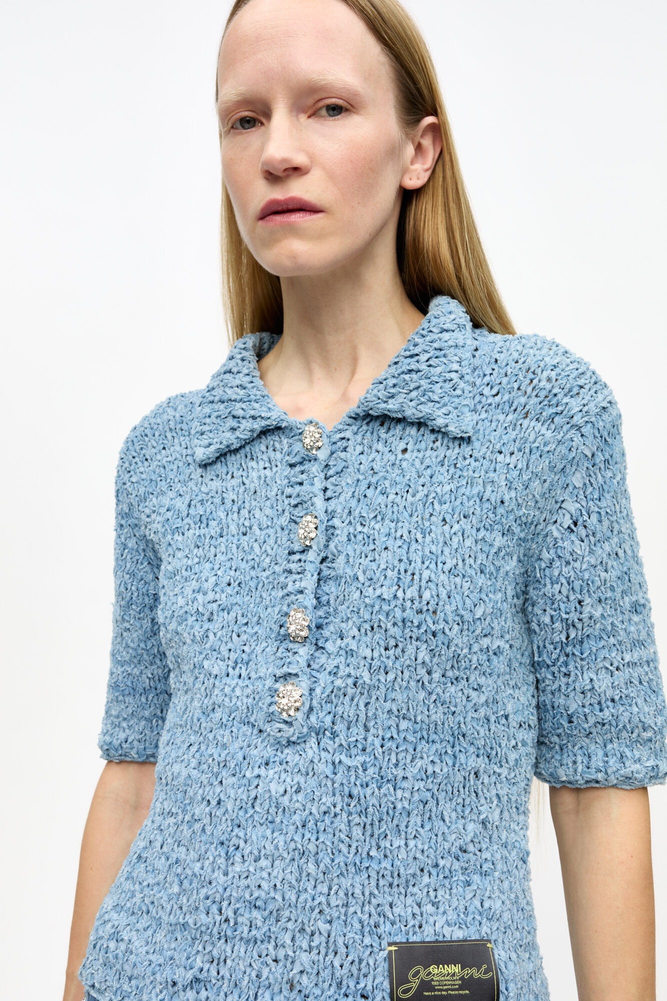 BLUE DENIM HANDKNIT POLO - 5