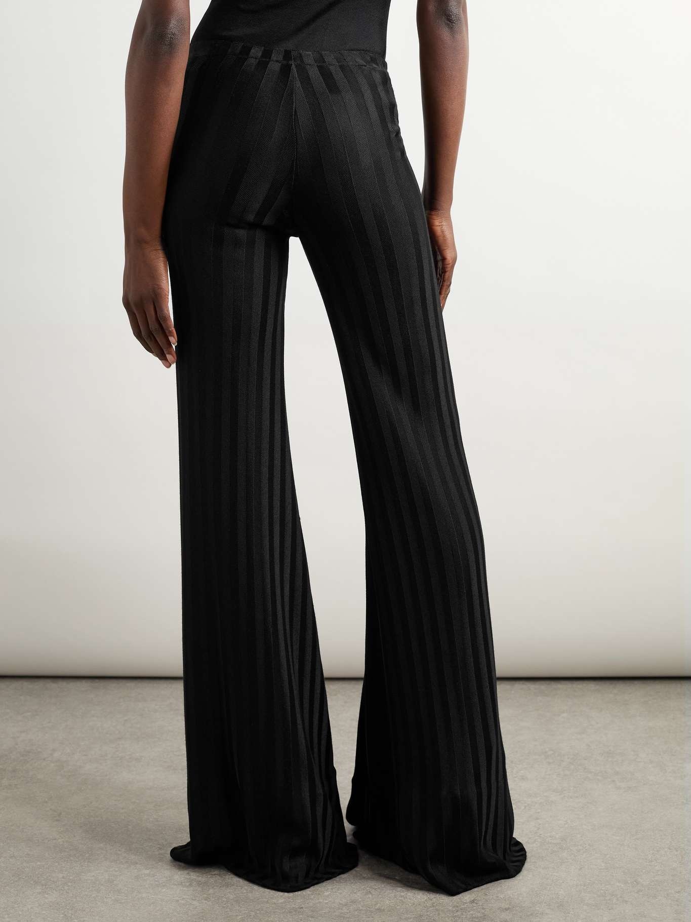 Striped herringbone jersey flared pants Black - 4