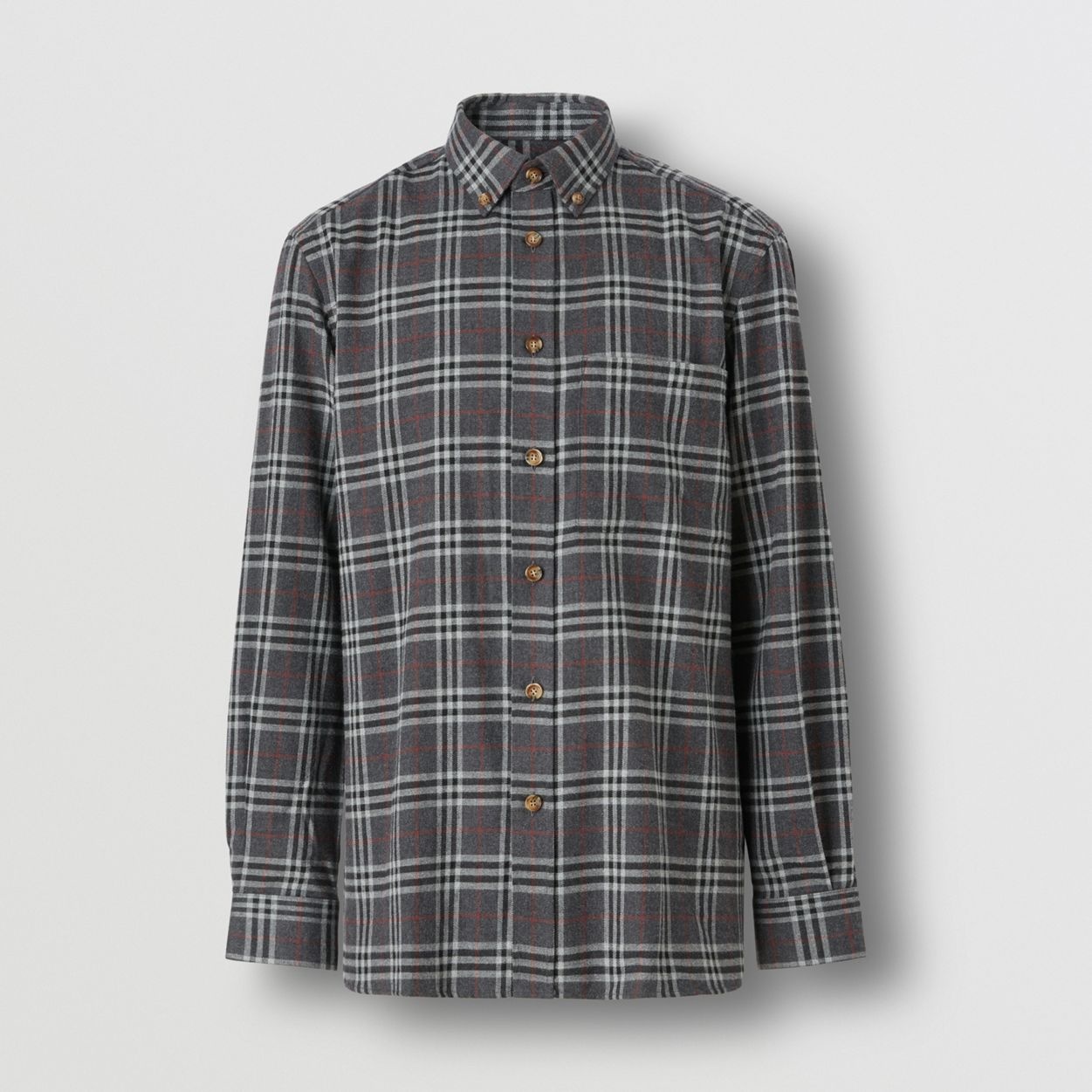 Button-down Collar Check Cotton Flannel Shirt - 1