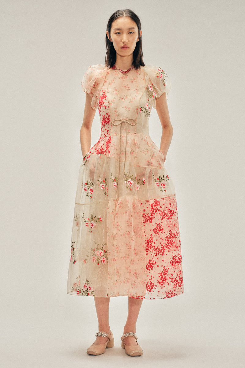 Sheer Puff Sleeve Patchwork Flounce Dress 1