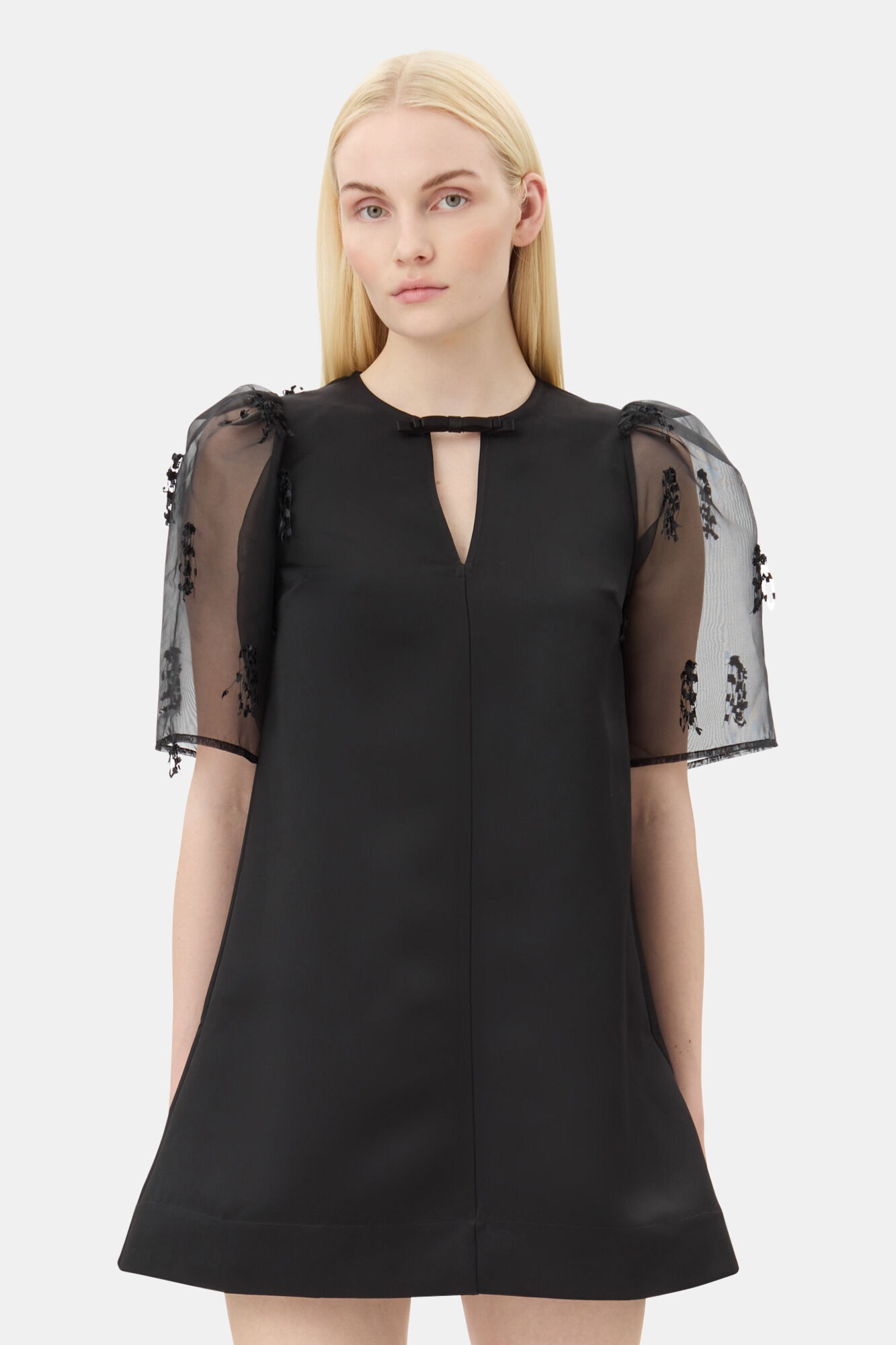 BLACK FRINGED ORGANZA MINI DRESS - 3