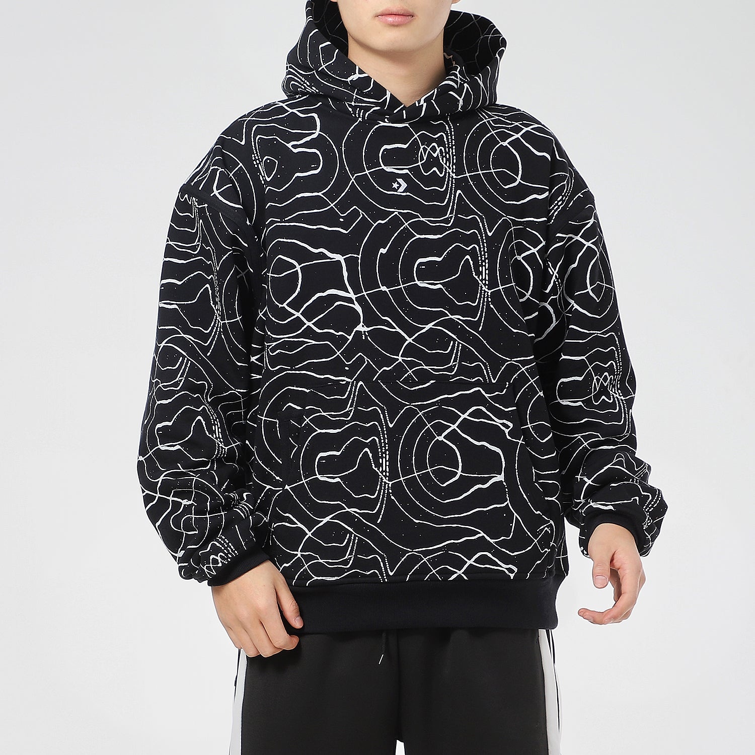 Men's Converse Athleisure Casual Sports Splash Ink Printing Hooded Fleece Lined Pullover Full Print  - 3