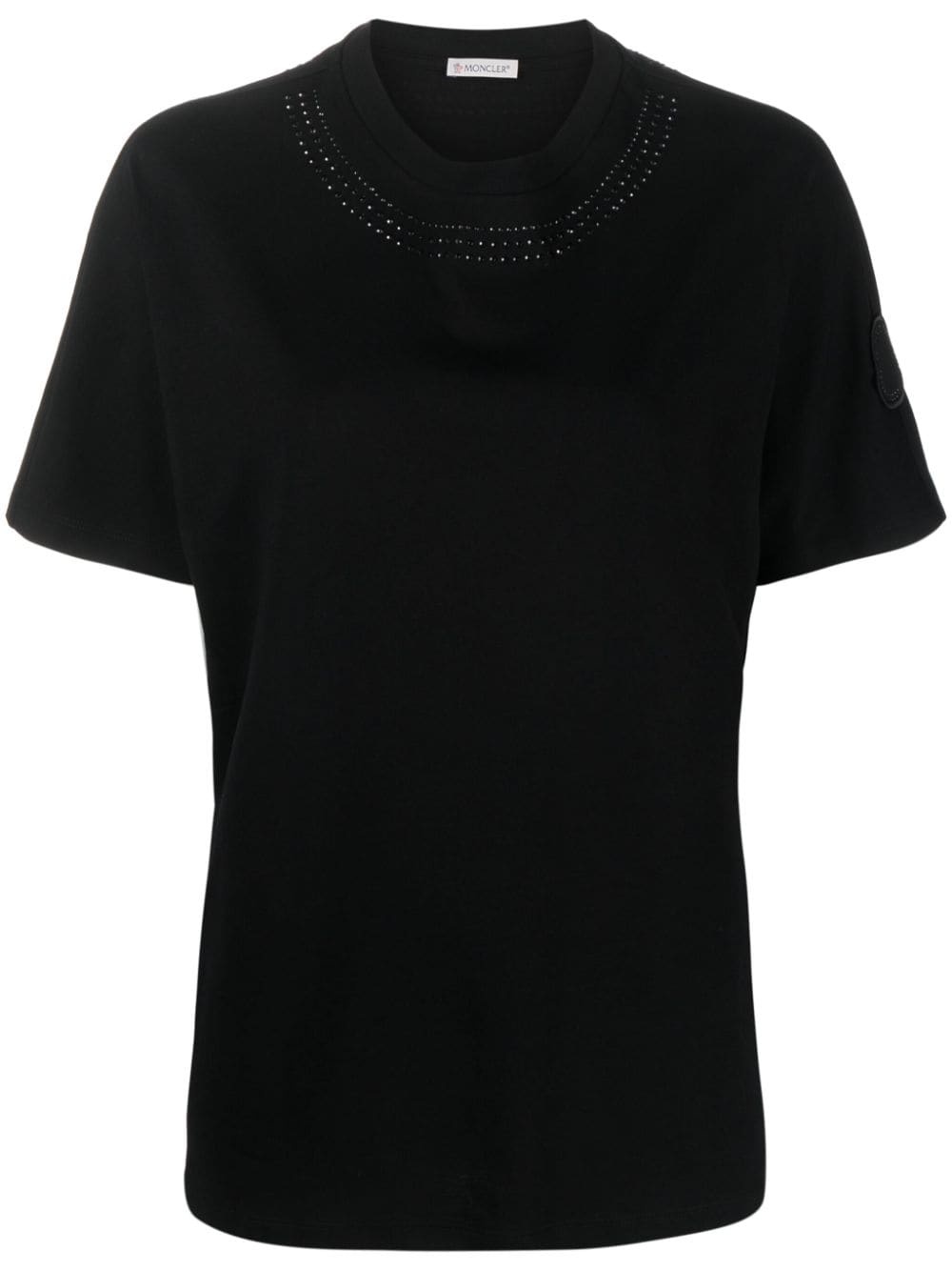 logo-patch studded cotton T-shirt - 1