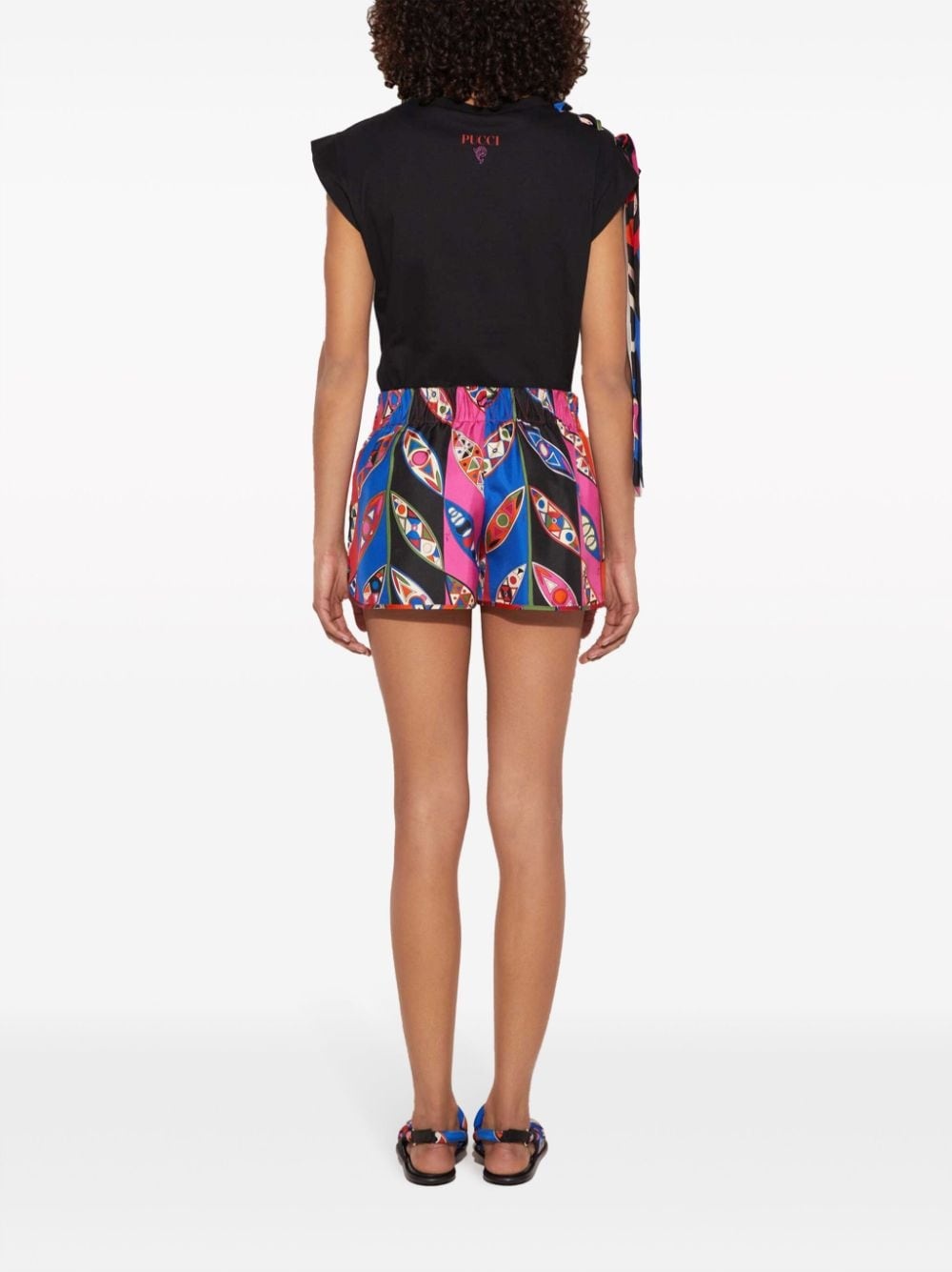 abstract print elasticated waistband silk shorts - 4