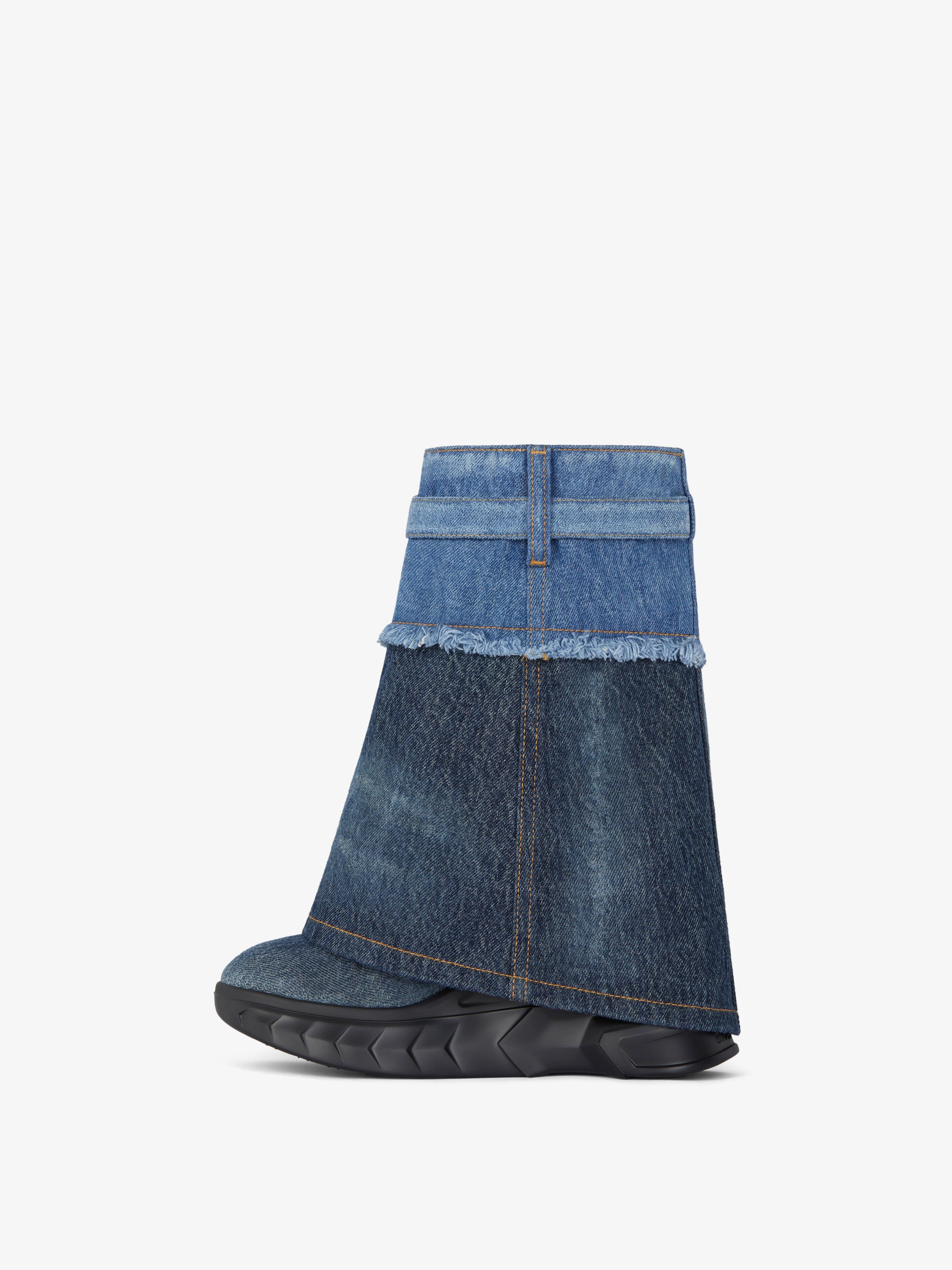 SHARK LOCK BIKER ANKLE BOOTS IN BICOLOR WASHED DENIM - 5