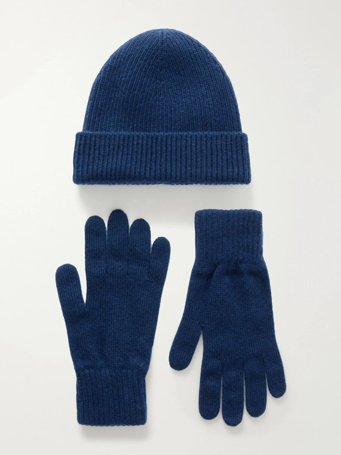 Ribbed Gloves and Beanie Cashmere Set - 1