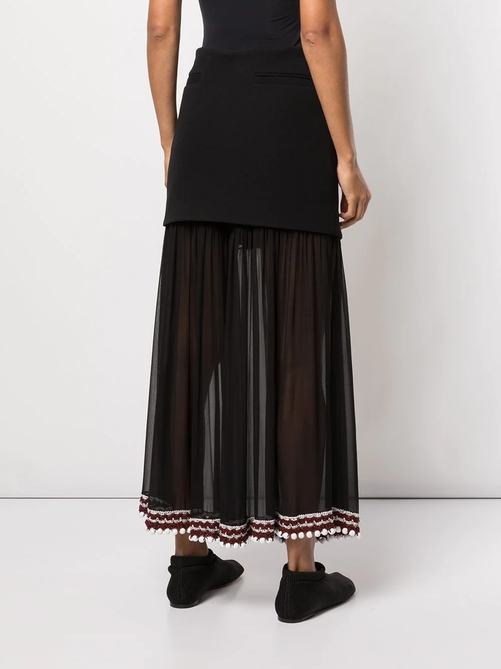 crochet-trim chiffon panel skirt - 4
