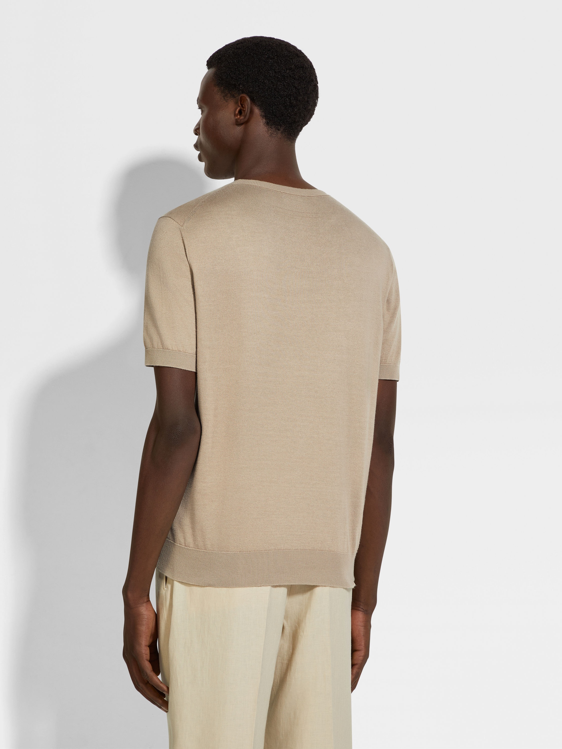 LIGHT TAUPE PREMIUM COTTON T-SHIRT - 5