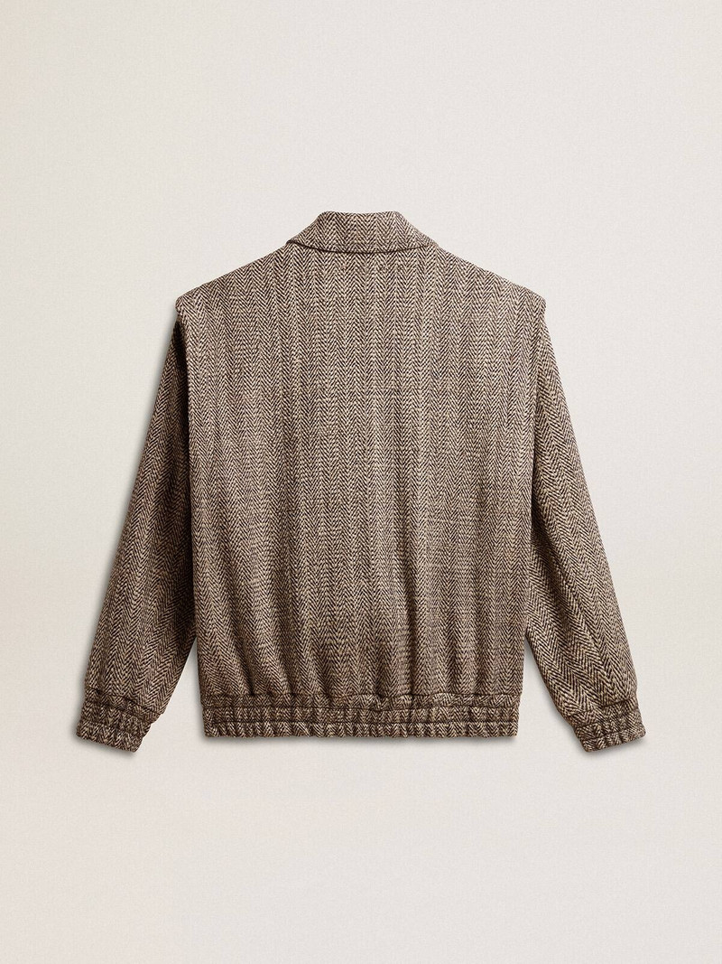 Golden Goose Women's bomber jacket in ecru brown herringbone wool outlook