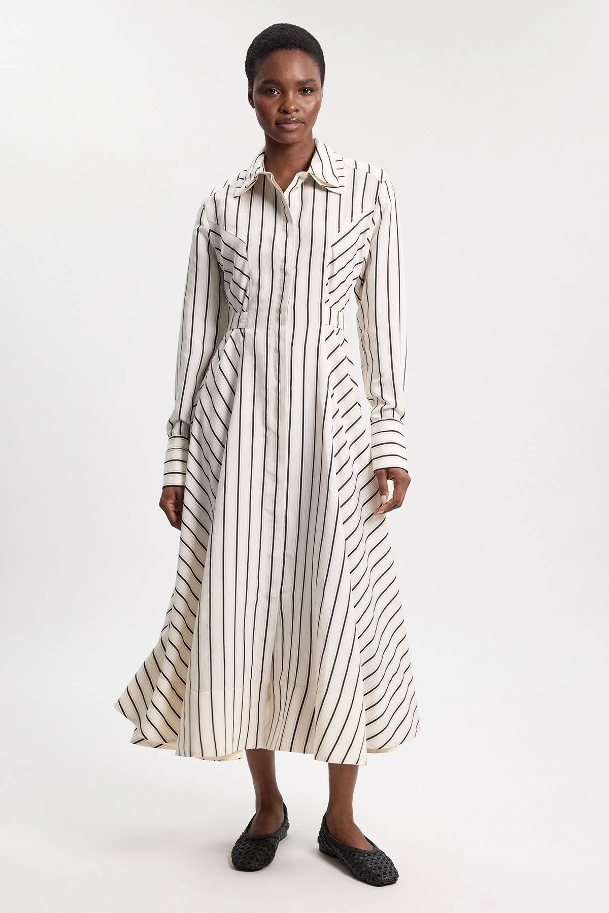 Cotton Poplin Stripe Midi Dress - 1
