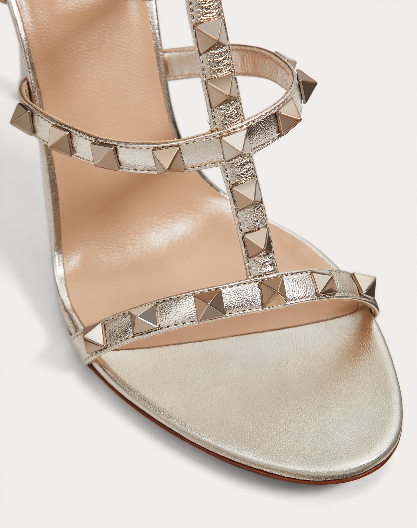 Rockstud Metallic Calfskin Leather Ankle Strap Sandal 100 mm - 5