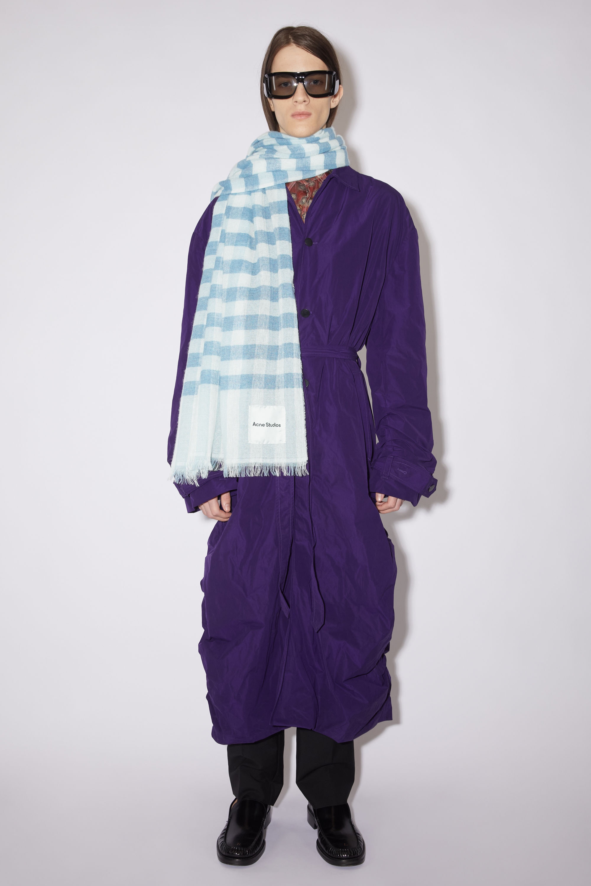 Check cashmere linen scarf - Light blue/ecru white - 3