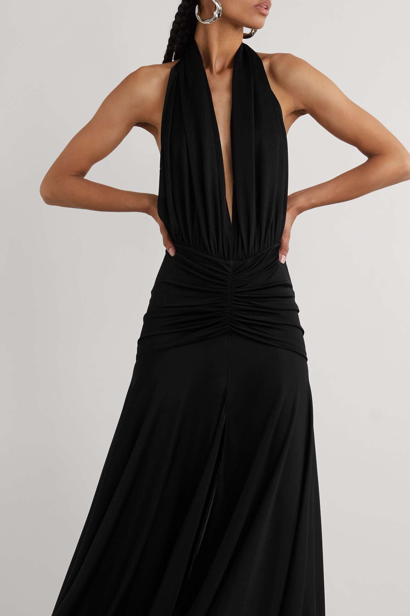 Gathered stretch-jersey halterneck gown - 3