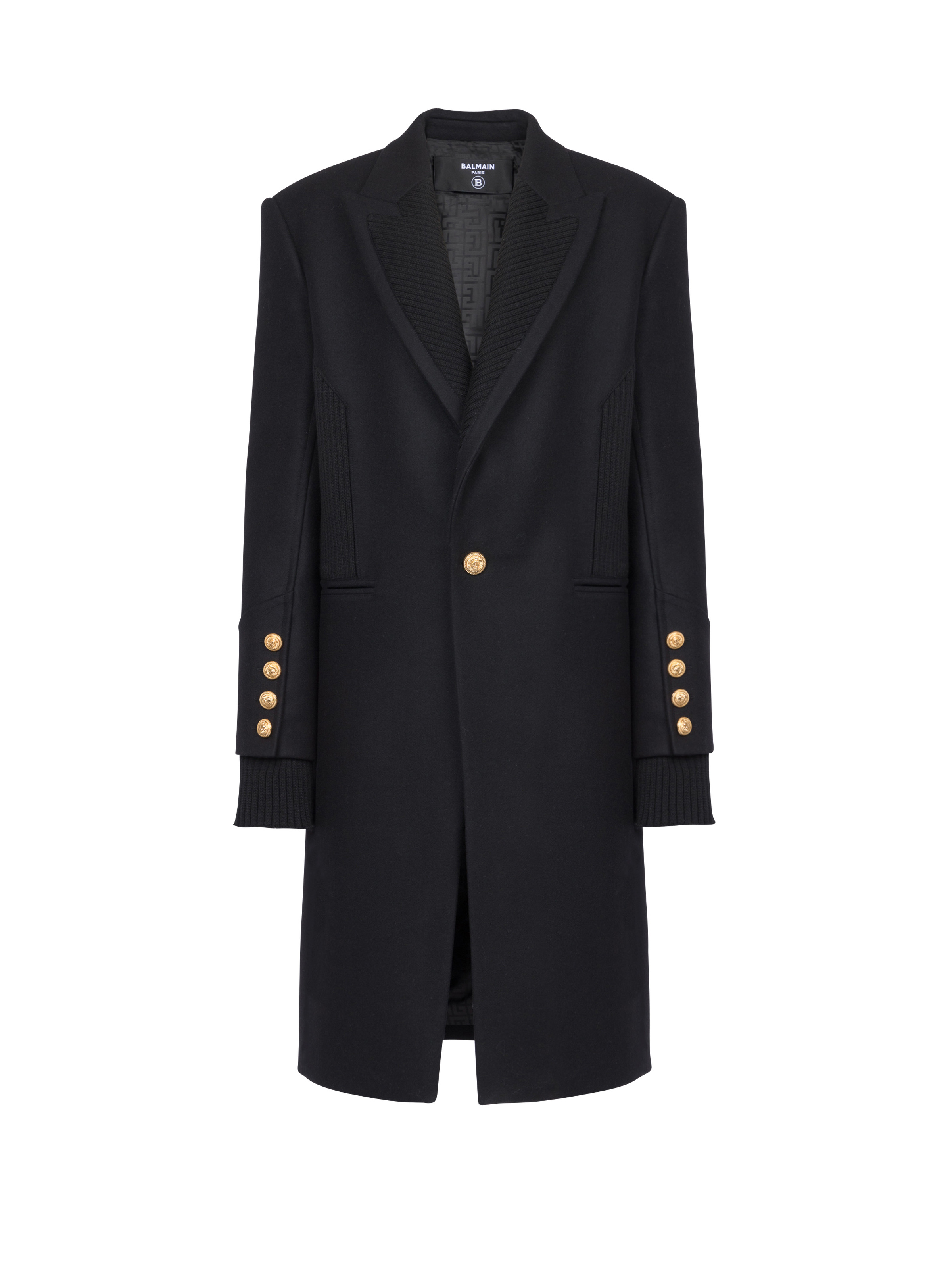 Long wool coat with monogram-patterned collar and lining - 1