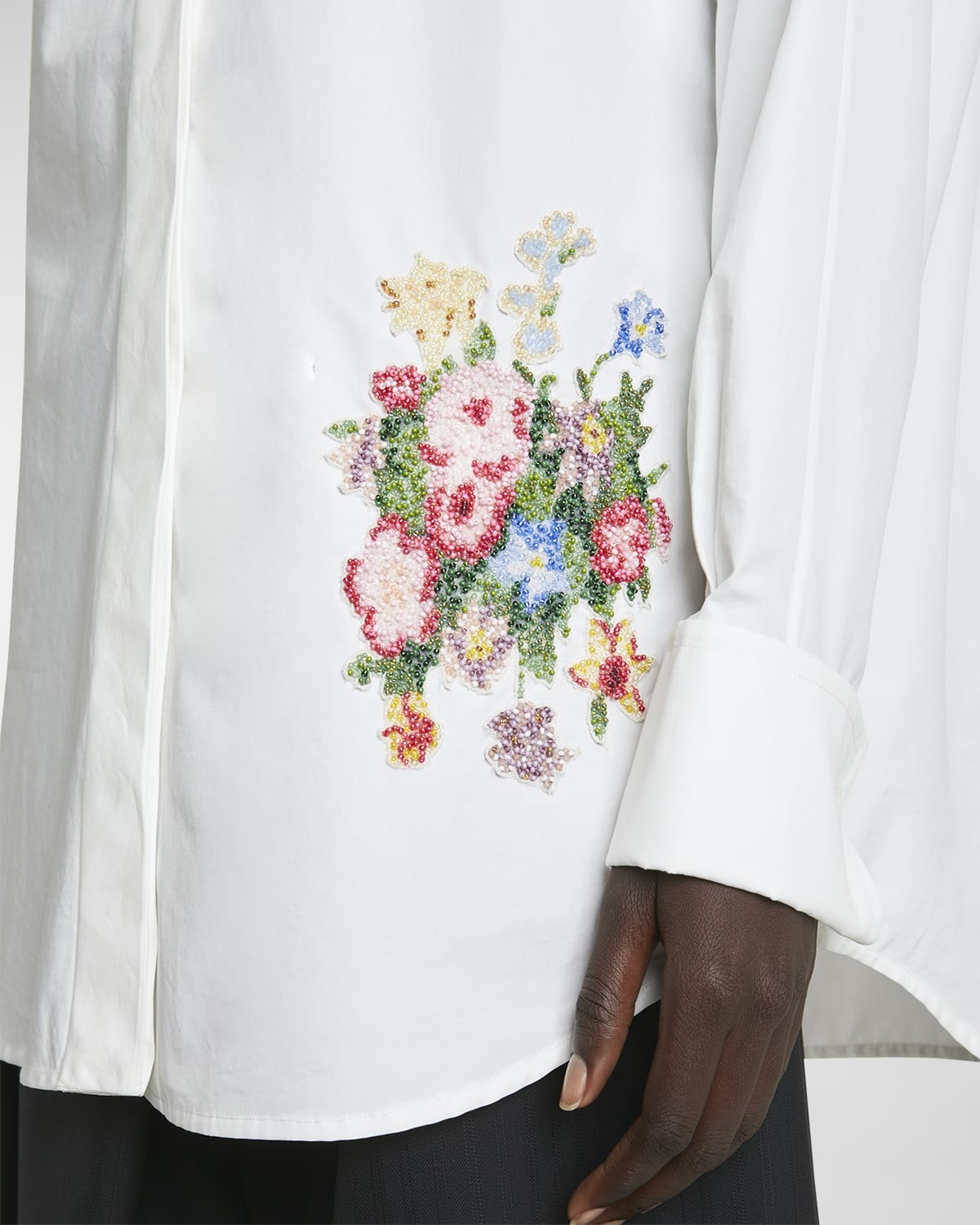 Floral Embroidered Button-Down Shirt - 5