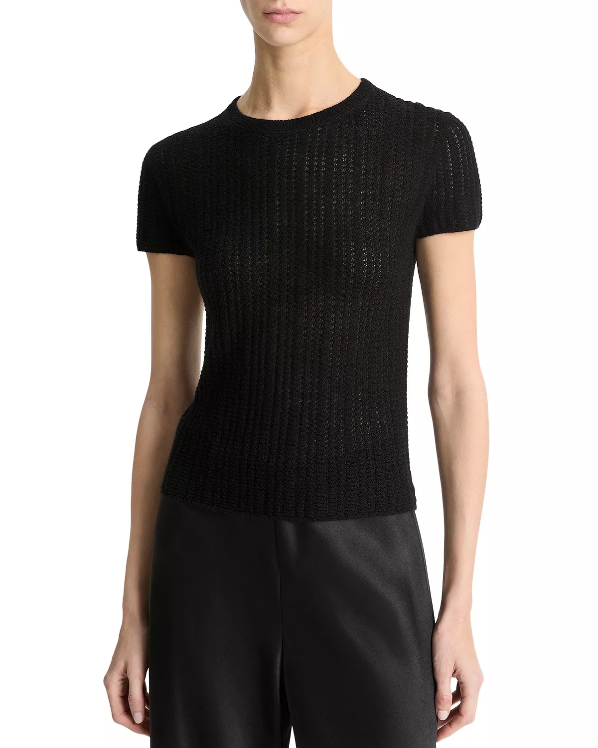 Waffle Knit Short Sleeve Sweater - 1