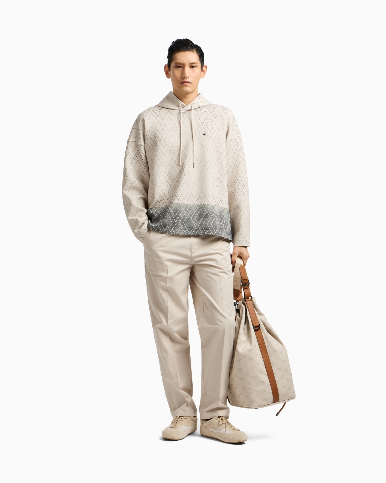ASV SWEATSHIRT IN DOUBLE JERSEY WITH HOOD AND ALL-OVER DIAMOND PRINT - 2