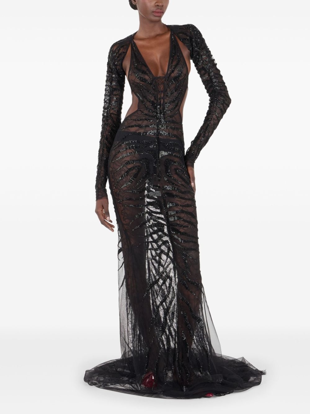 sheer tiger-print evening dress - 2