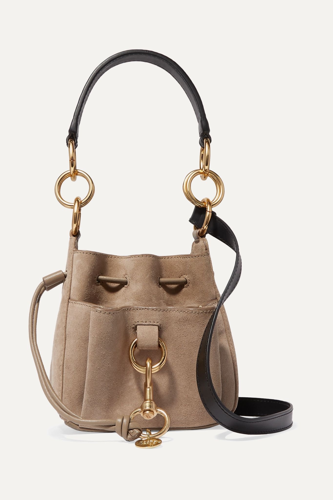 Tony small suede and textured-leather bucket bag - 1