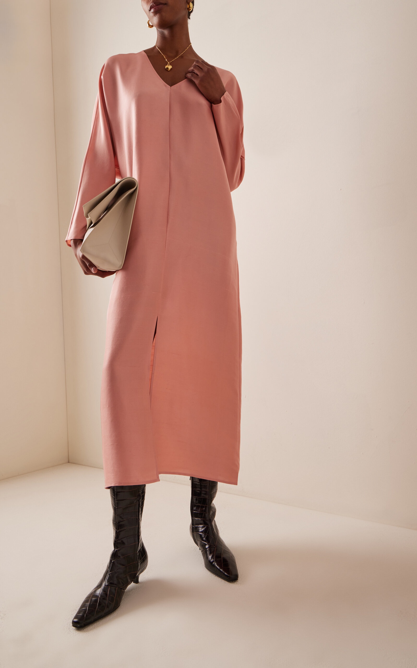 Lucine Structured Silk Maxi Dress light pink - 2
