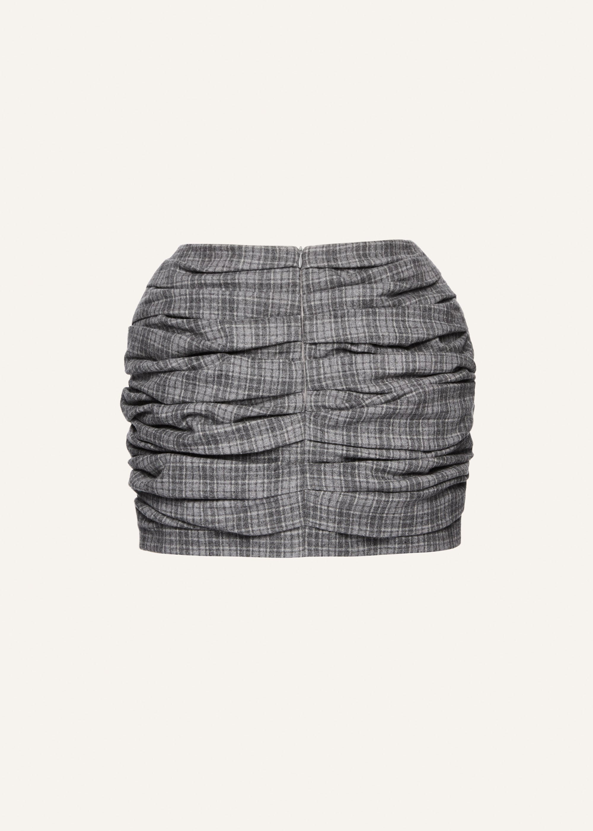Hip pad draped skirt in grey check - 2