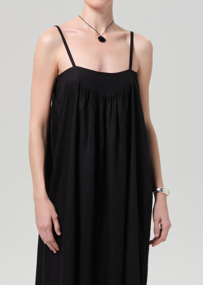 Reva Pintuck Linen Dress In Black 5