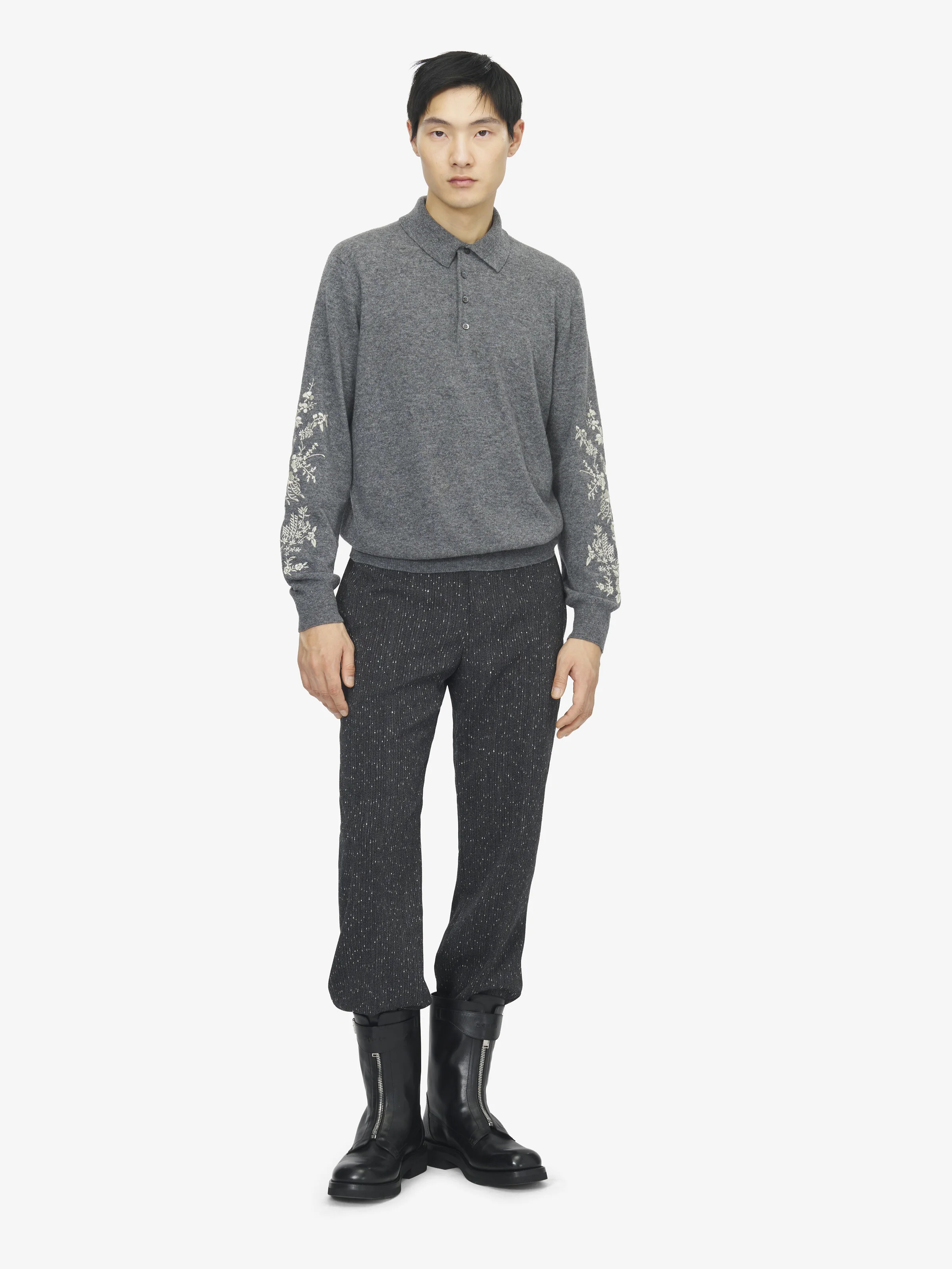Floral Embroidery Polo Shirt - 1