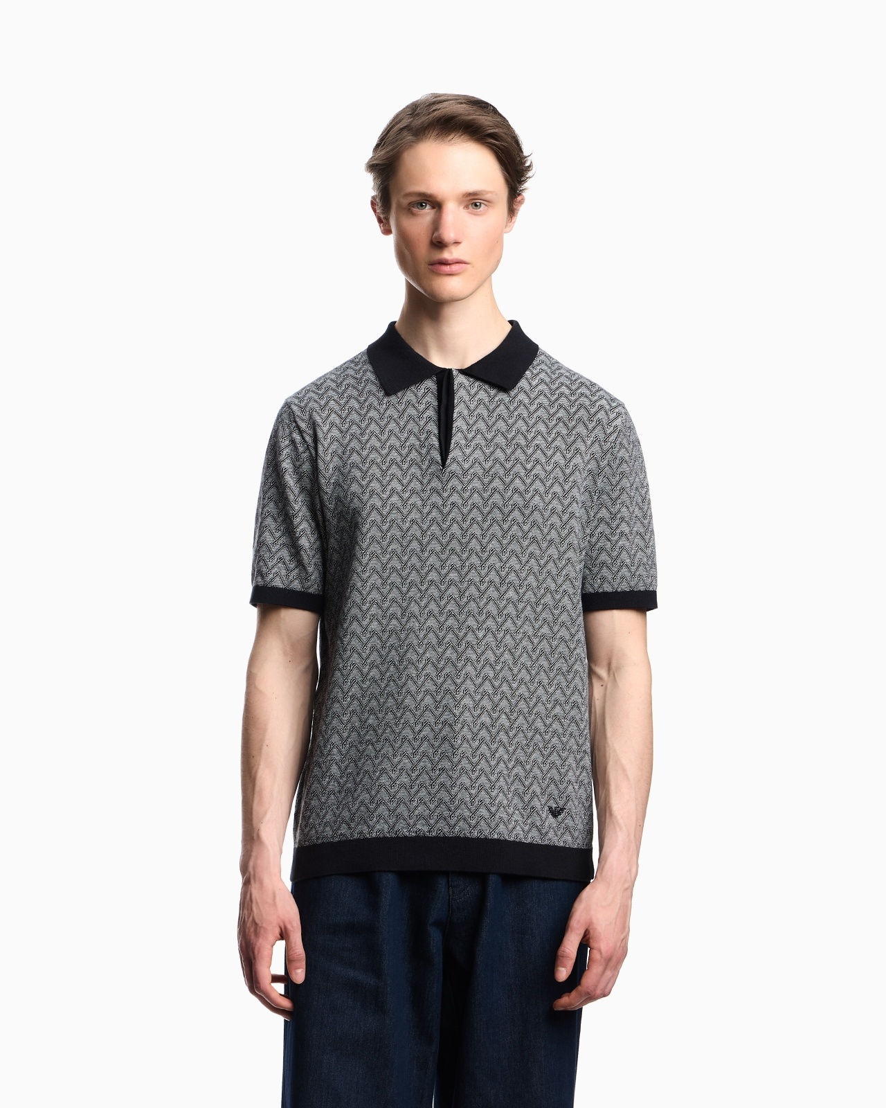 ICON POLO-COLLAR JUMPER IN CHEVRON-MOTIF JACQUARD - 4