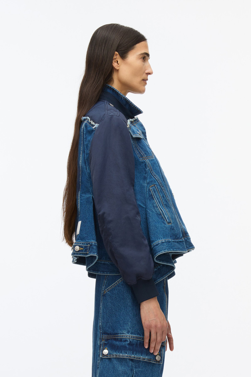 Hybrid Denim Flight Jacket With Flounce Hem 4