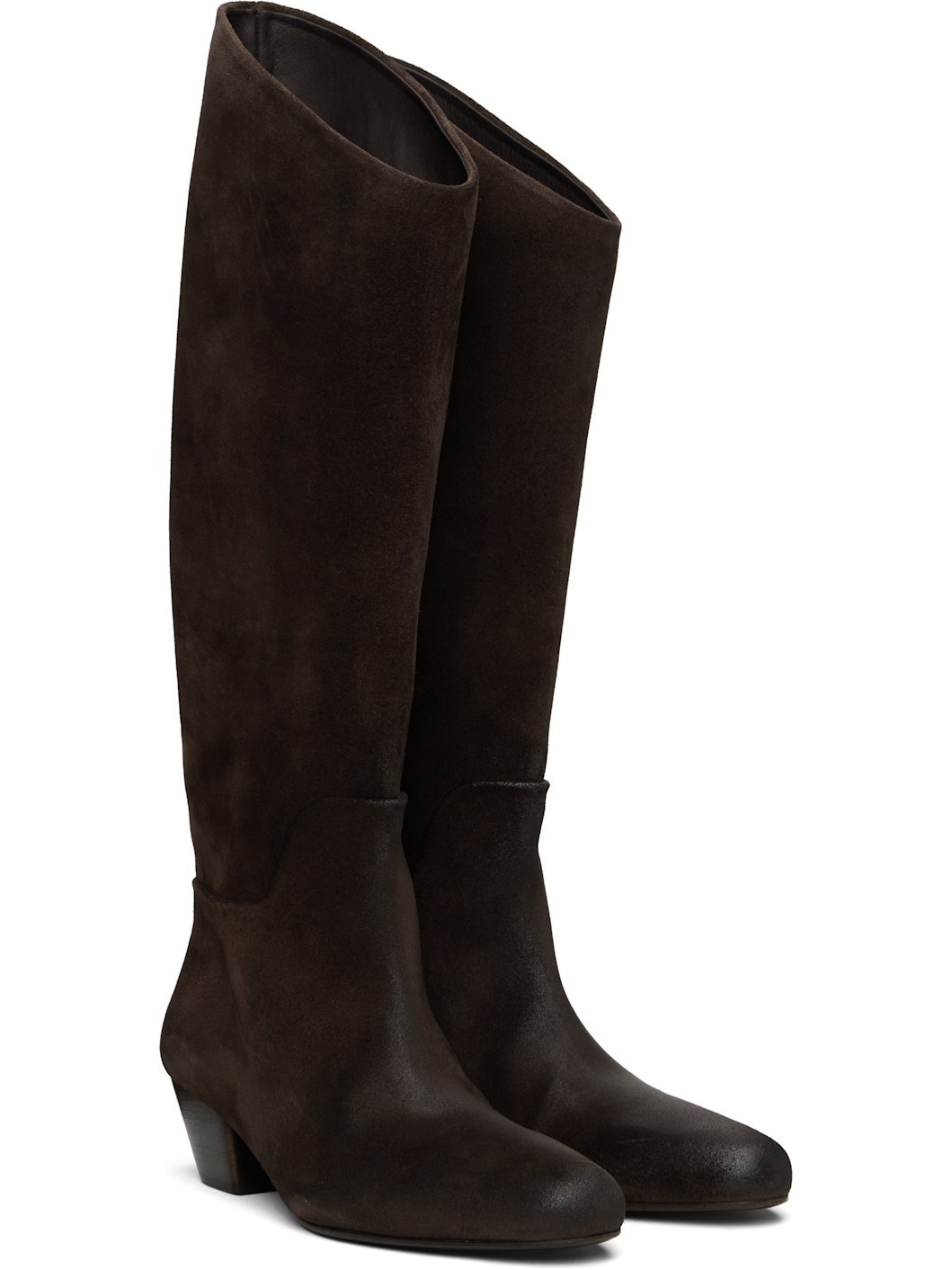 Brown Goccio Reversed Leather Tall Boots - 4