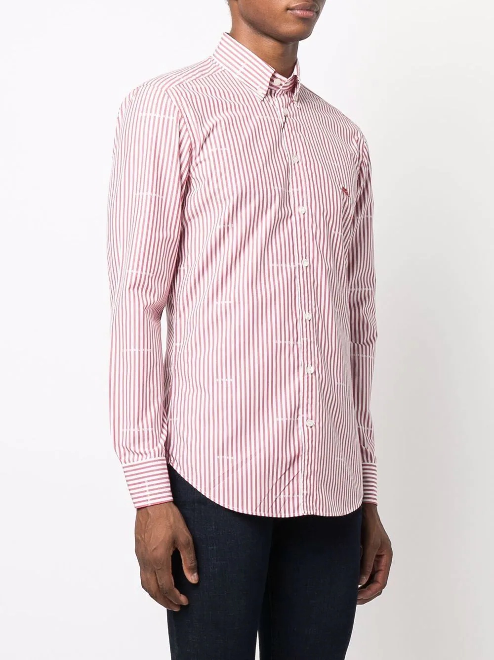 pinstripe embroidered logo shirt - 3