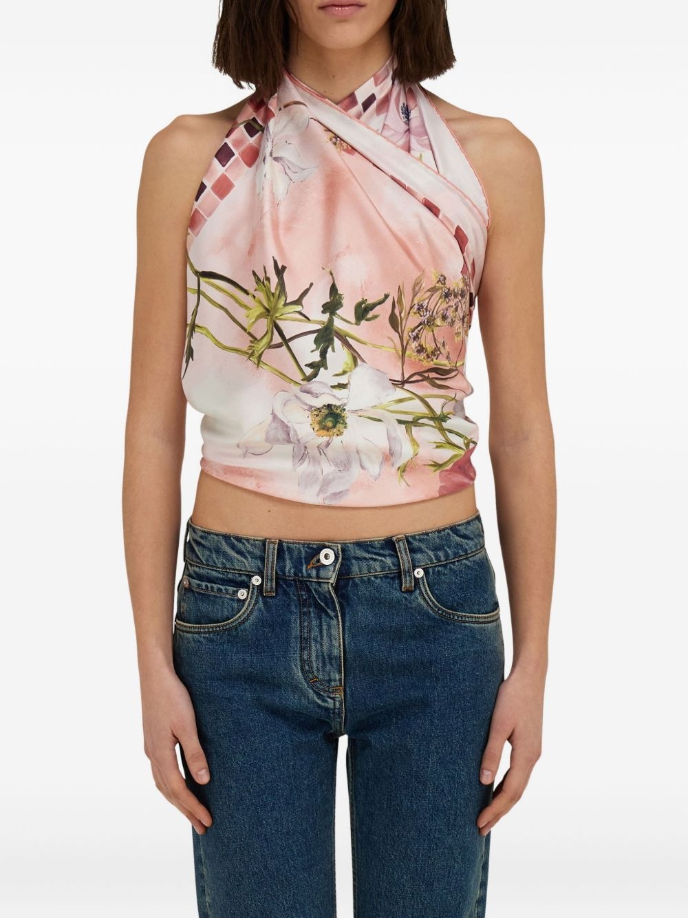 Fiori-print silk scarf - 4