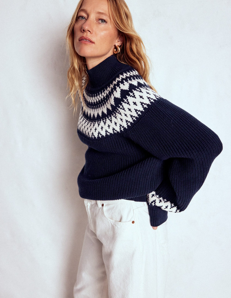 Bianca Cotton Ribbed Sweater-Navy Fair Isle 7